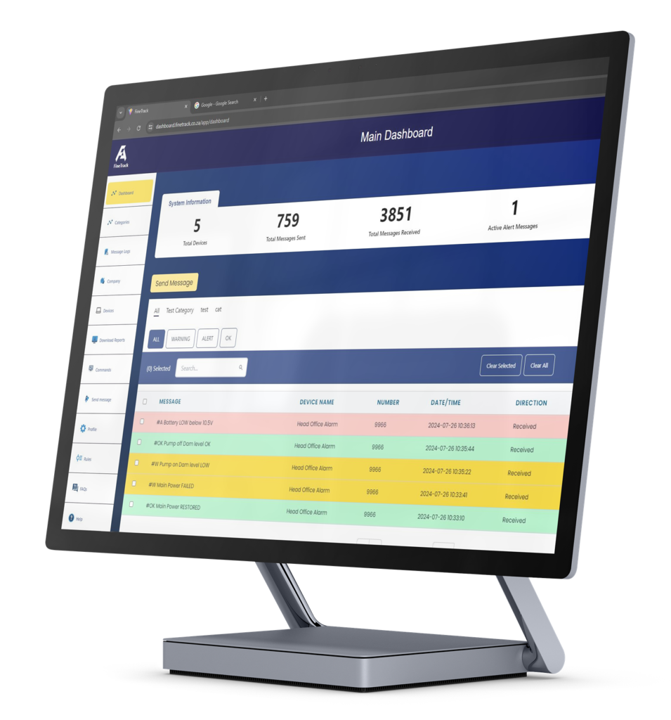 FineTrack monitoring and control system mac mockup